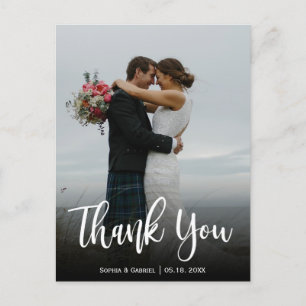 Hand Lettered Script Wedding Photo Thank You  Postcard