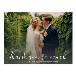 Hand Lettered Script Wedding Photo Thank You Postcard