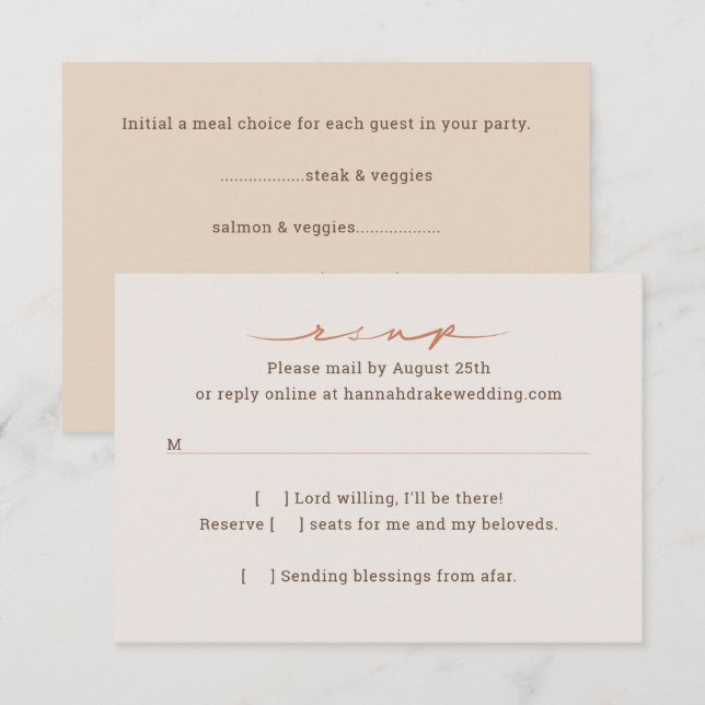 Hand Lettered Script Wedding RSVP Card (Front/Back)