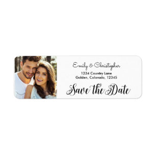 Hand Lettered Script Wedding Save the Date Photo Return Address Label