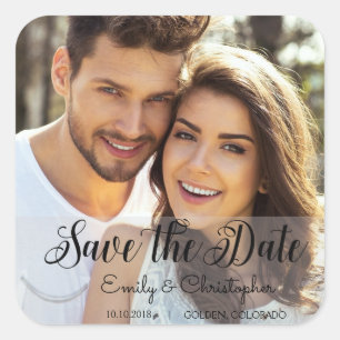 Hand Lettered Script Wedding Save the Date Photo Square Sticker