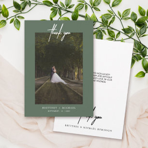 Hand-Lettered Simple Photo Sage Green Thank You Card