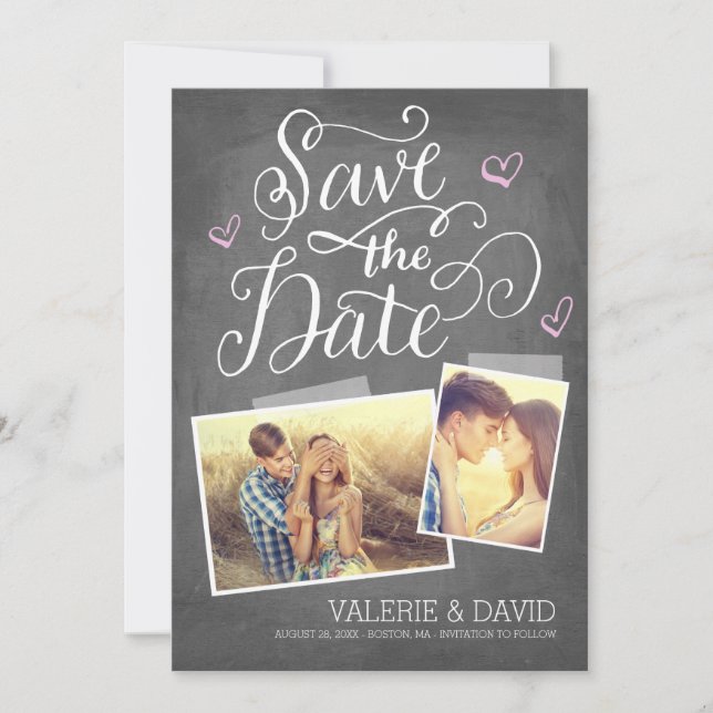Hand lettered Snapshot 2-Photo Save the Date (Front)