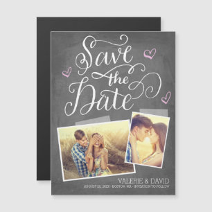 Hand lettered Snapshot 2-Photo Save the Date Magnetic Invitation