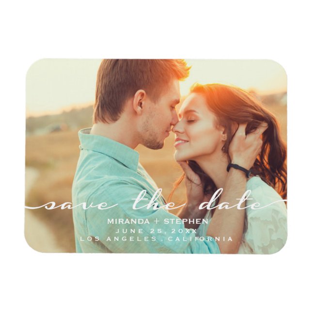 Hand Lettered Style Save the Date Wedding Photo Magnet (Horizontal)