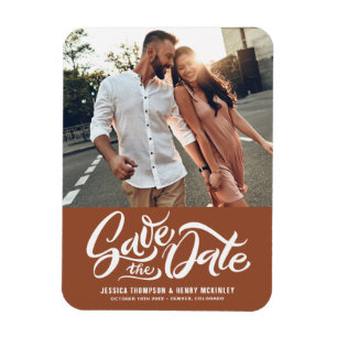 Hand Lettered Terracotta Photo Save the Date Magnet