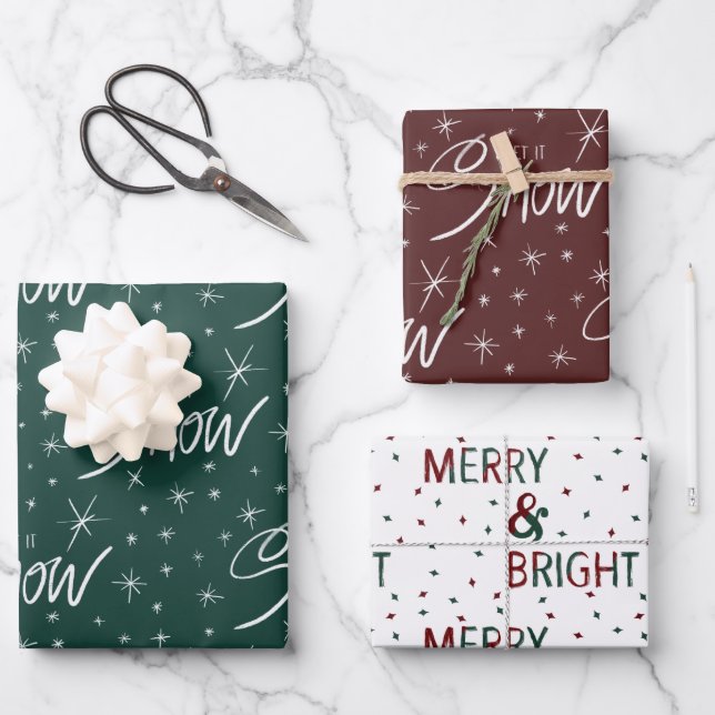 Hand lettered Trio Christmas Wrapping Paper (Front)