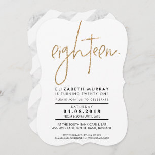 HAND LETTERED TYPE simple gold glitter 18th INVITE