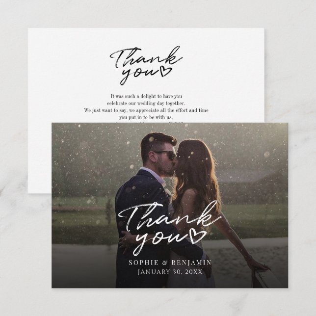 Hand-Lettered Wedding Day Photo Thank You Card (Front/Back)