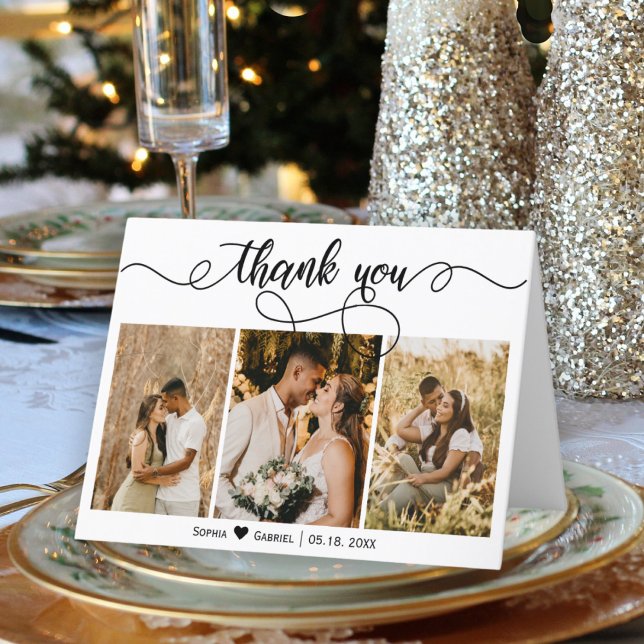 Hand Lettered Wedding Photo Collage Thank You Card (Creator Uploaded)