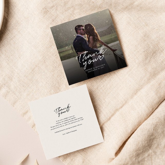 Hand-Lettered Wedding Photo Thank You Card (Wedding Couple Photo Thank You Newlyweds Card)