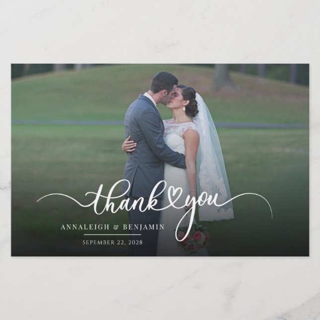 Hand-Lettered Wedding Photo Thank You Card (Front)