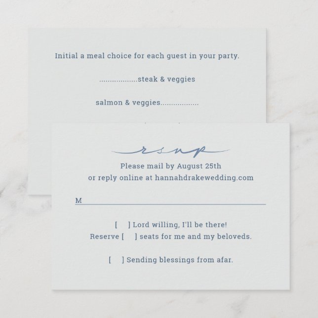 Hand-Lettered Wedding Reply & Meal Choice  RSVP Card (Front/Back)