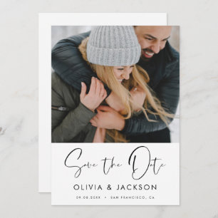 Hand Lettered White Save the Date Photo