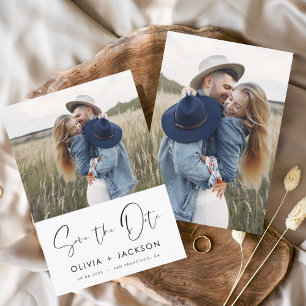Hand Lettered White Save the Date Photo