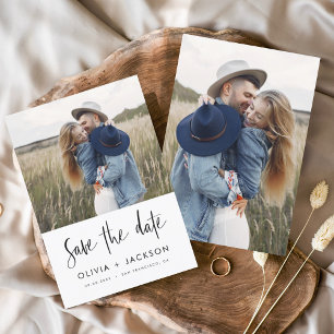 Hand Lettered White Save the Date Photo