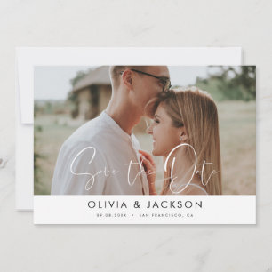 Hand Lettered White Save the Date Photo