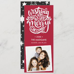 Hand Lettered Wishes   Retro Christmas Photo Invitation