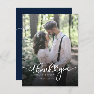 Hand Lettered with Heart Wedding Photo Thank You Card