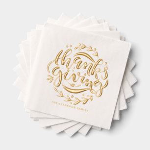 Hand Lettered Wreath Thanksgiving Foil Napkins
