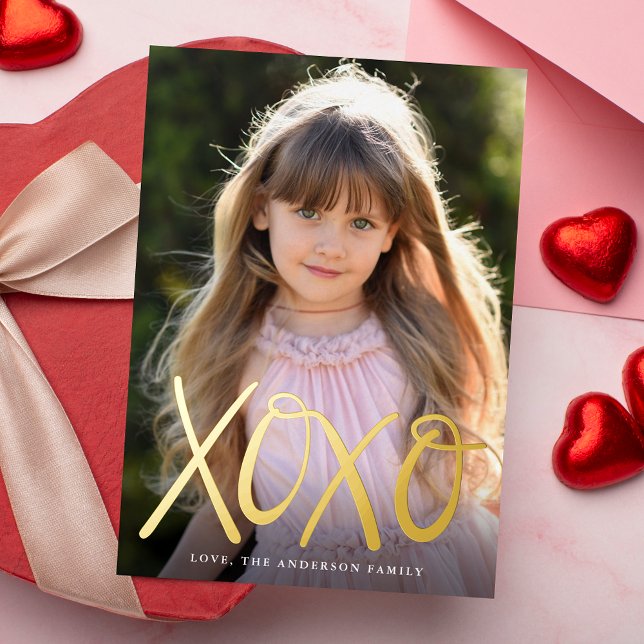 Hand-Lettered XOXO Valentine's Day Photo Foil Holiday Card (Creator Uploaded)