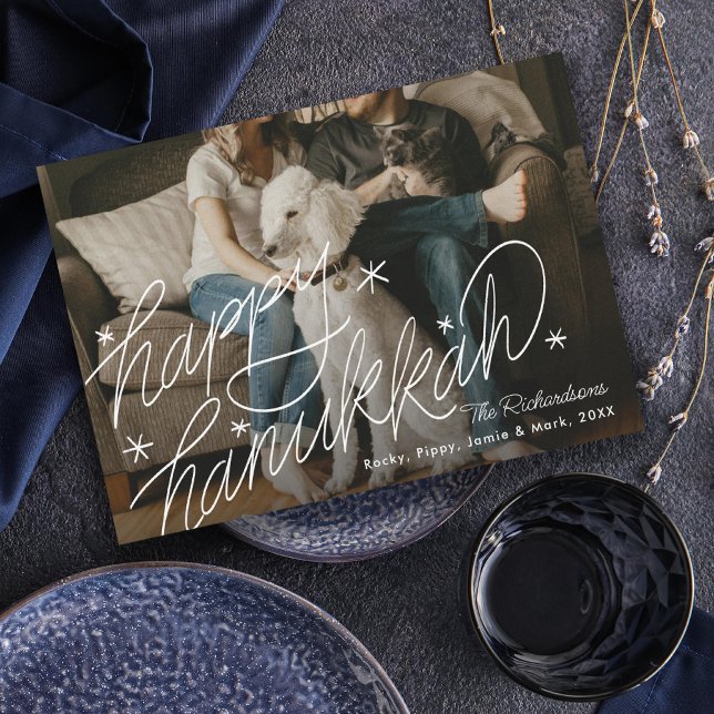 Hand-lettering Happy Hanukkah Photo Holiday Card (Creator Uploaded)