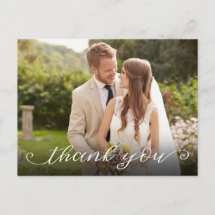 Hand Lettering Horizontal Wedding Photo Thank You Postcard