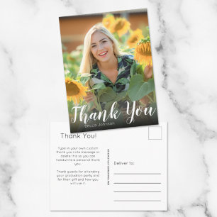 Hand Lettering Photo Graduation Thank You Postcard