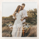 Hand Lettering photo Save the Date Glass Coaster<br><div class="desc">Full photo design with hand lettering feel Save the Date card perfect to send your friends and family.</div>