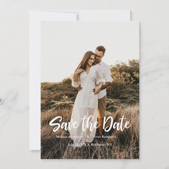 Hand Lettering photo Save the Date Invitation (Front)
