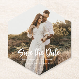 Hand Lettering photo Save the Date Paper Coaster