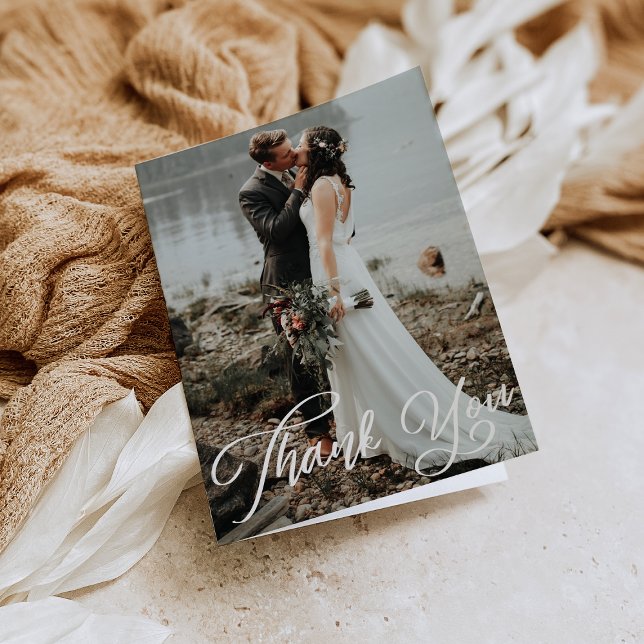 Hand Lettering Photo Wedding Folded Thank You Card (Creator Uploaded)