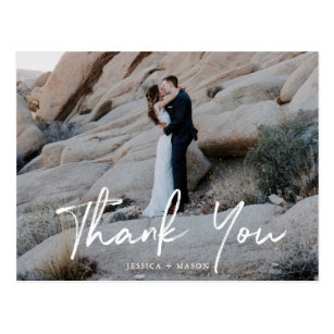 Hand Lettering Photo Wedding Thank You Postcard