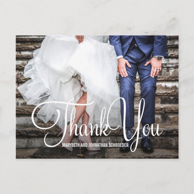 Hand Lettering Photo Wedding Thank You Postcard (Front)