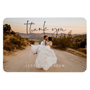 Hand Lettering Photo Wedding Thank You Postcard Magnet
