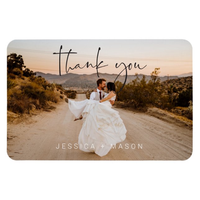 Hand Lettering Photo Wedding Thank You Postcard Magnet (Horizontal)