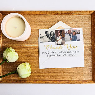 Hand Lettering Real Gold Foil Wedding Thank You Foil Holiday Postcard