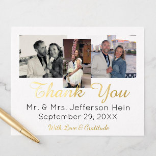 Hand Lettering Real Gold Foil Wedding Thank You Holiday Postcard