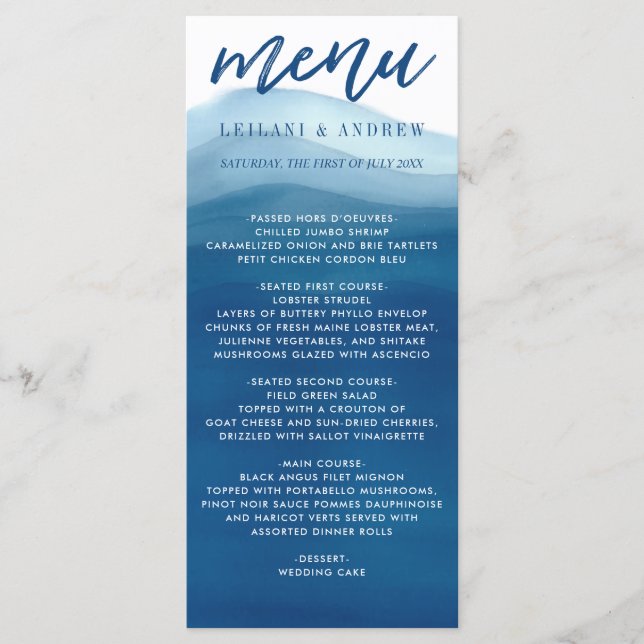 Hand-Letting We Do Blue Ombre Watercolor Wave Menu (Front)