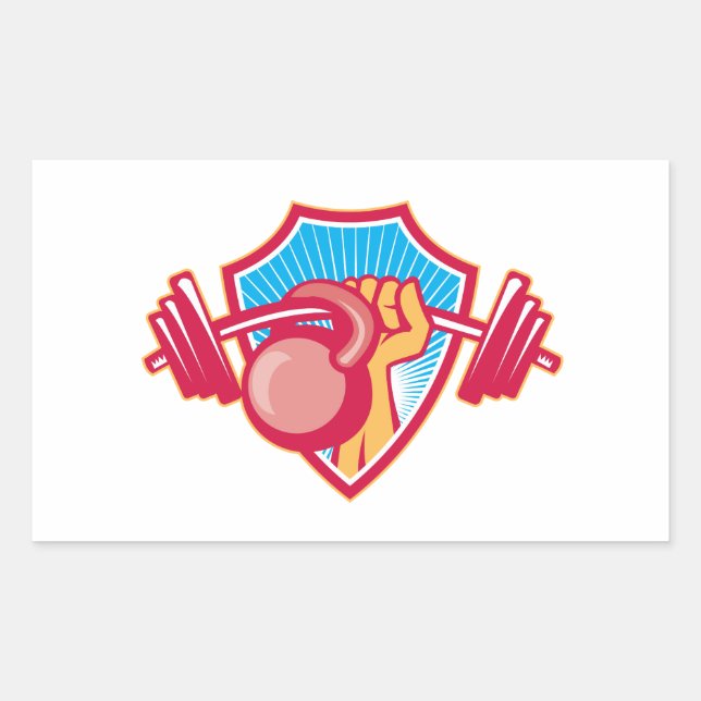Hand Lifting Barbell Kettlebell Crest Rectangular Sticker (Front)
