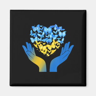Hand Love Heart Butterfly Ukrainian Flag Stand Wit Magnet