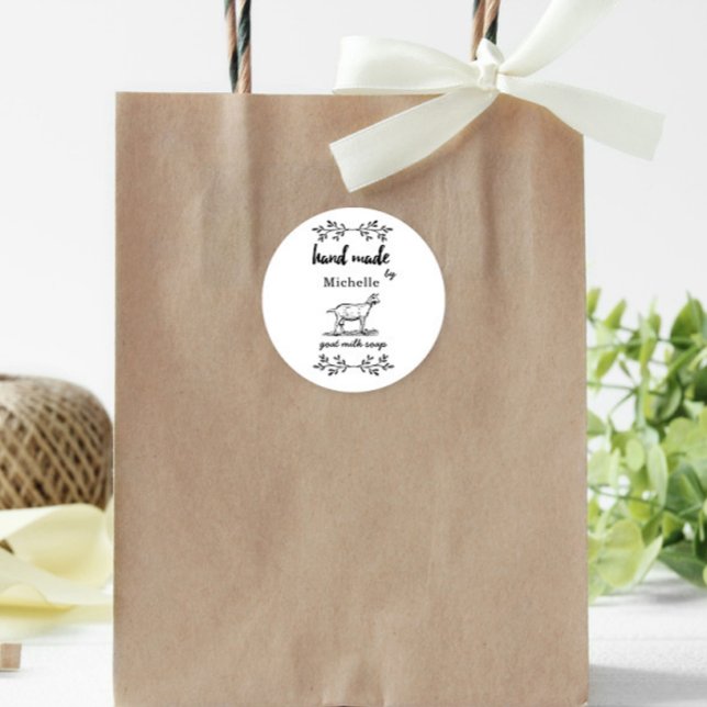 Hand Made By Goat Milk Soap Monogram Classic Round Sticker (Creator Uploaded)