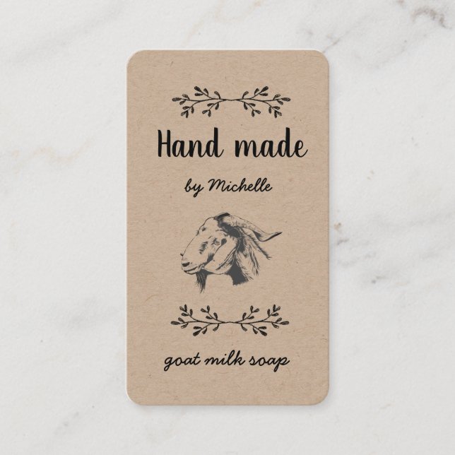 hand made by goat soap vintage business card (Front)