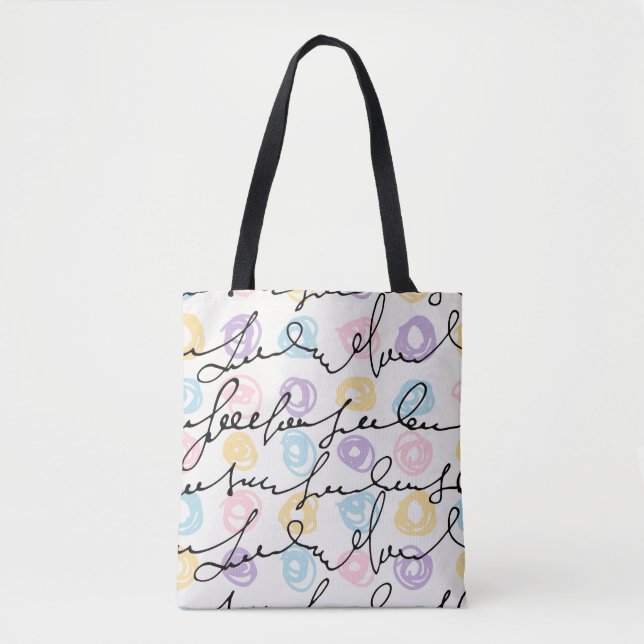 Hand Made Colourful Circles And Letters Tote Bag (Front)