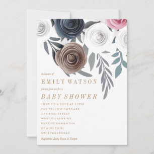Hand Made Pretty Paper Flowers Baby Shower Invitation