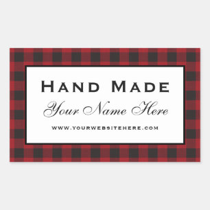 Hand Made Red Plaid Rectangular Sticker
