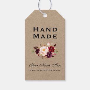 Hand Made Watercolor Burgundy Floral Kraft Tags