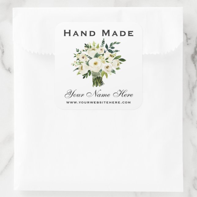 Hand Made Watercolor Green Floral Small Square Sticker (Bag)