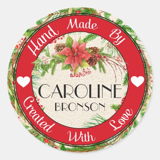 Hand Made With Love Christmas Sticker (Front)
