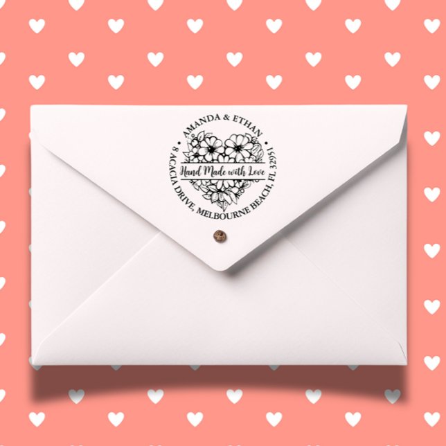 Hand made with Love Flower Heart Theme Self-inking Stamp (Express your care with our handmade Flower Heart Theme self-inking stamp.)